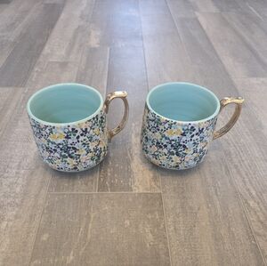 Anthropologie Liberty of London Set of 2 Mugs Teal Floral